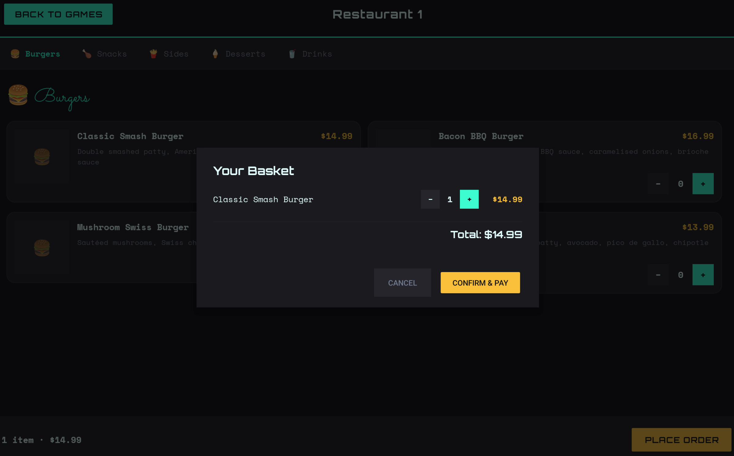 Basket checkout screen