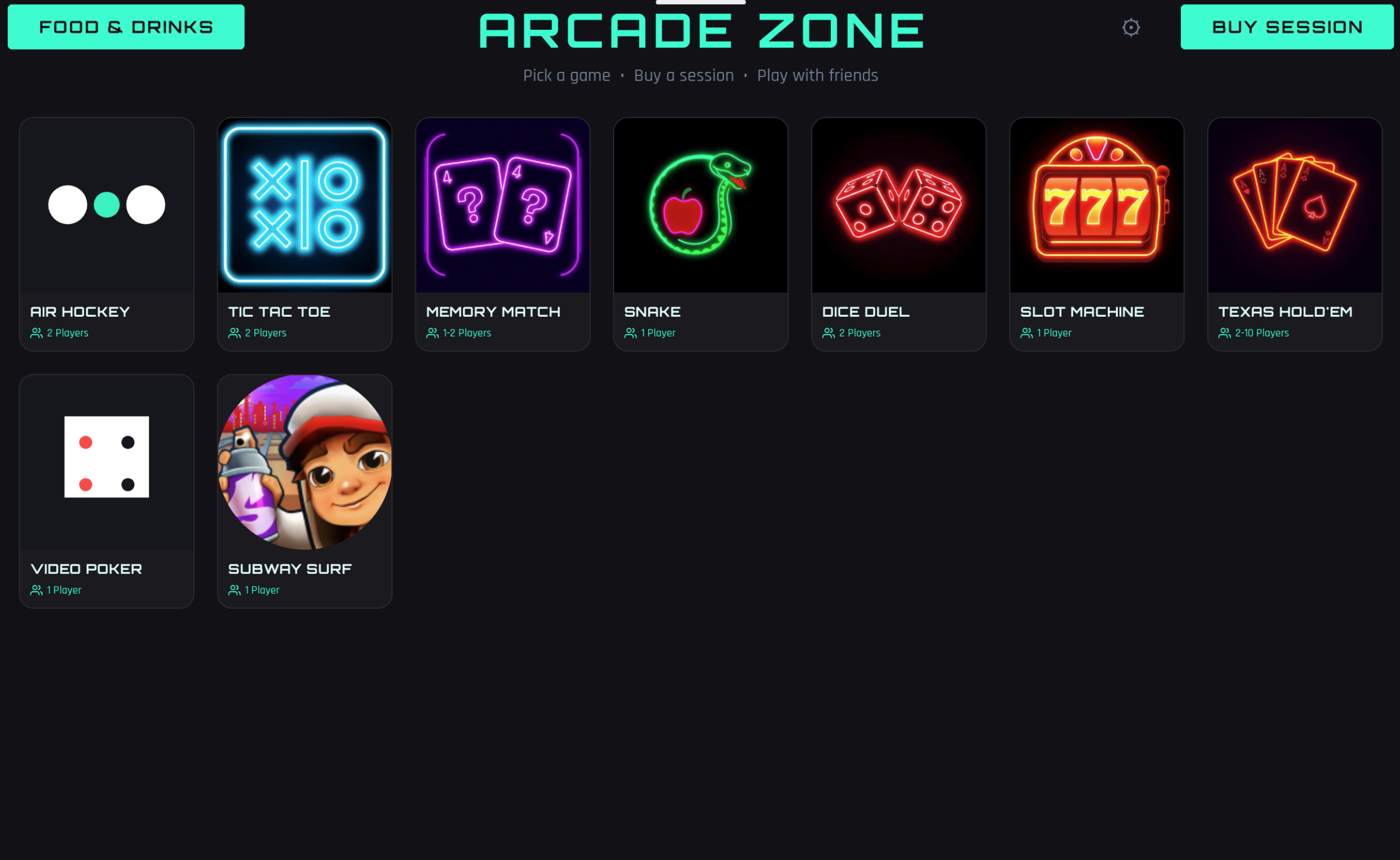 Game selection screen